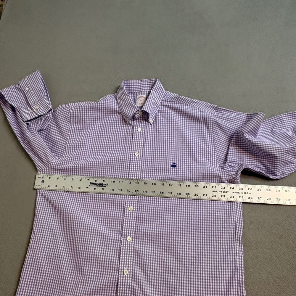 Brooks Brothers 346 Mens Large Purple Gingham Non-Iron Cotton Button Down Shirt - Picture 8 of 9
